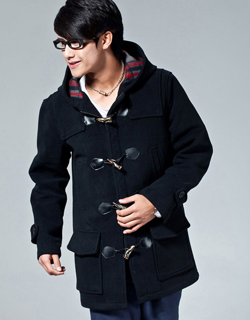 Men's Wool Blend Hooded Duffle Toggle Coat Outwear - Winter Clothes