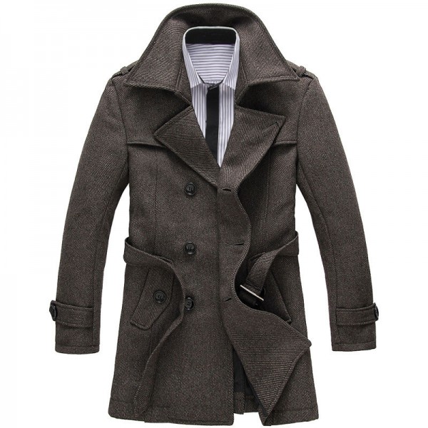 Men Mid Length Lapel Double Breasted Slim Trench Coat - Winter Clothes