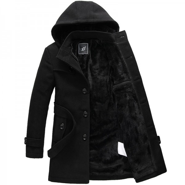 Mid Length Detachable Hooded Trench Coat - Winter Clothes
