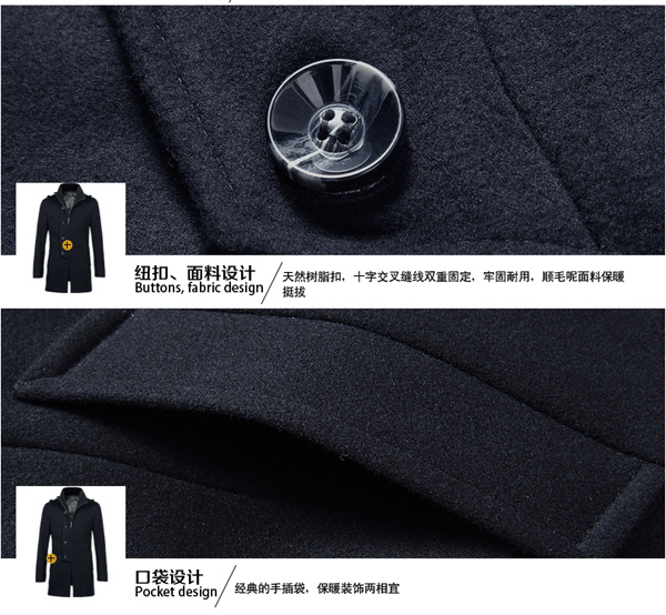 Men Premium Fashion Slim Fit Extra Long Wool Trench Coat Outerwear ...