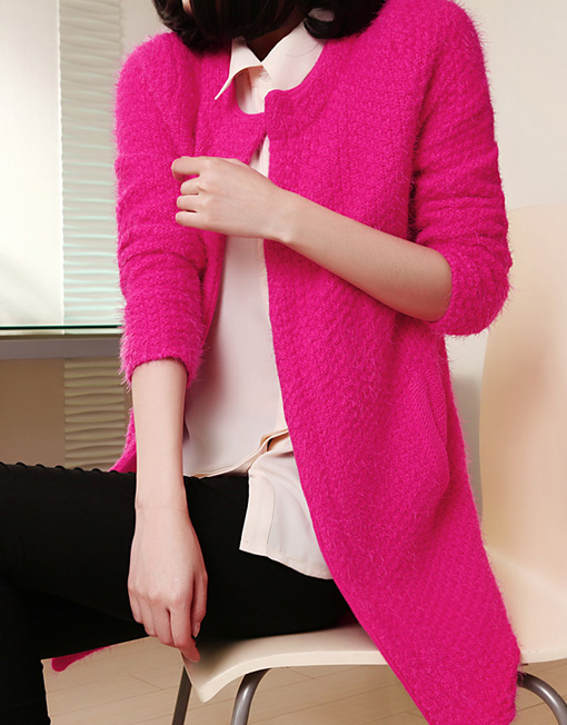 Women's Mohair Knitting Cardigan Sweater Solid Color Korean Coat ...