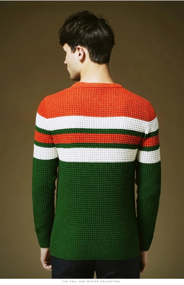 Men stylish White Stripe Woolen CrewNeck Pullover Sweater - Winter Clothes