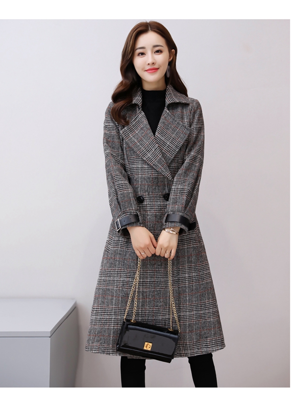 Vintage Trench Coat Plaid Long Coat For Women - Winter Clothes