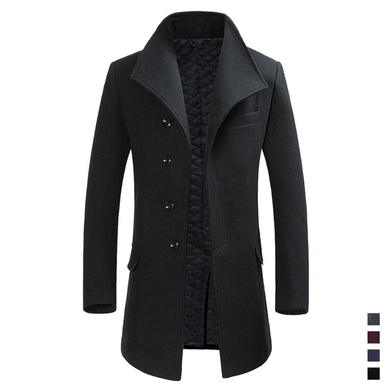 Men's Winter Long Trench Coat with Stand Collar - Winter Clothes